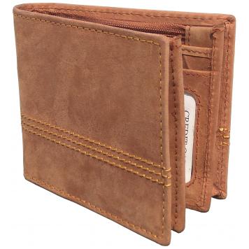 Men Brown Original Leather RFID Wallet 4 Card Slot 3 No...