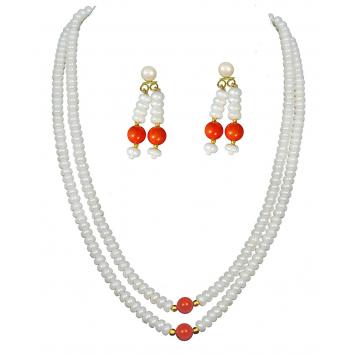 Fancy Red 2 Drop Freshwater Pearl Necklace Set For Wome...