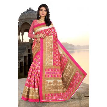 Sarees For Womens Beige Color Mysore Silk Printed Saree...