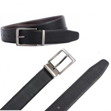 Cross Liner Black Textured Genuine Leather Belt by GetS...