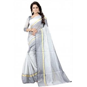 SVB Saree White Colour Polycotton silk sare