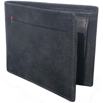 Men Blue Genuine Leather RFID Wallet 4 Card Slot 2 Note...