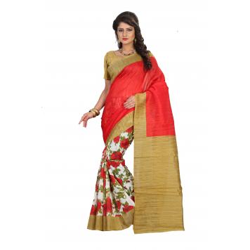 SVB Saree Red Bhagalpuri Silk Saree With Blouse Piece