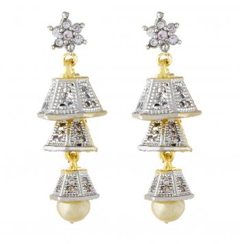 Pearl Drop Gold Plated American Diamond Cz Jhumki Earri...