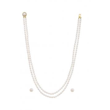 Beautiful White Freshwater Oval Shape 2 String Pearl Ne...