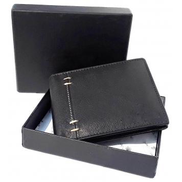 Men Black Genuine Leather RFID Wallet 4 Card Slot 2 Not...