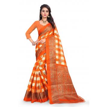 SVB Saree Orange Khadi Silk Saree With Blouse Piece