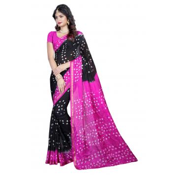 SVB Saree Black Pink Art Silk Bandhani Type Printed Sar...