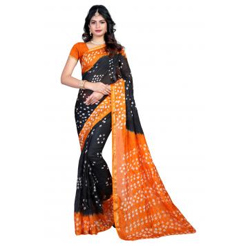 SVB Saree Orange black Art Silk  Bandhani Type Printed ...