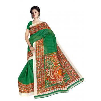 SVB Saree Green Bhagalpuri Silk Saree With Blouse Piece...