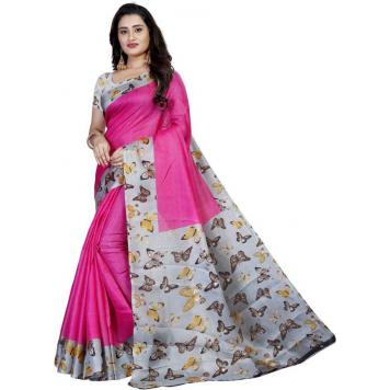 SVB Saree Printed Kalamkari Cotton Blend Saree  (Pink...