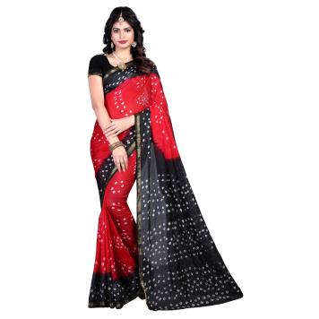 SVB Saree Red Black Art Silk Bandhani Type Printed Sare...