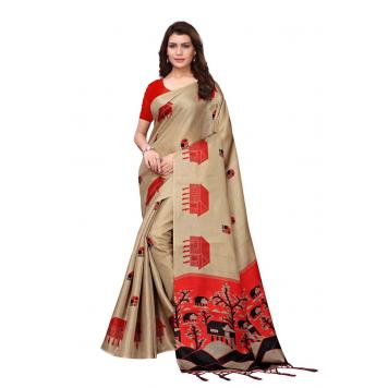 Premium Kalamkari Khadi Fashionable Sarees (Multi) By A...