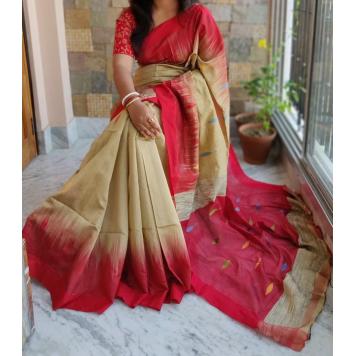 SVB Saree Beige Colour Mysore Silk Kalamkari Saree