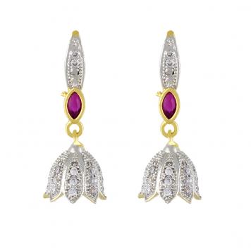 Pink Ruby alike Semiprecious Stone Cz Jhumki Earrings f...