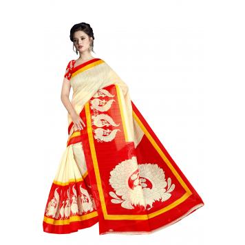 SVB Saree Red Bhagalpuri Silk Saree With Blouse Piece