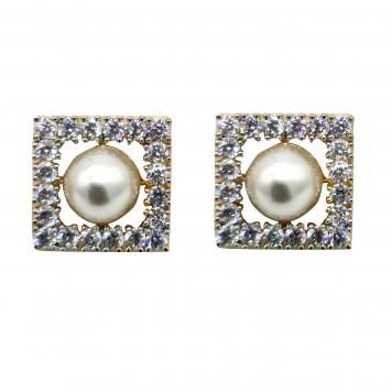 Elegant Square Cz Stone Freshwater Pearl Tops by Maha G...