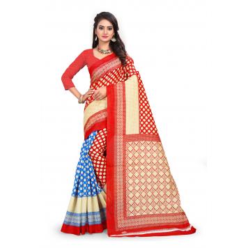 SVB Saree Blue and Red Bhagalpuri Silk Saree With Blous...