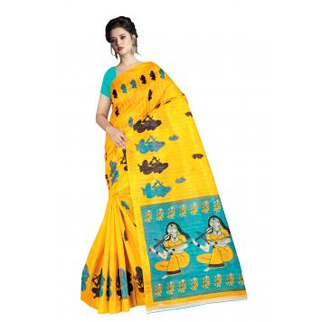 SVB Saree Yellow Bhagalpuri Silk Saree With Blouse Piec...