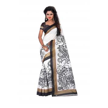 SVB Saree White Bhagalpuri Silk Saree With Blouse Piece...