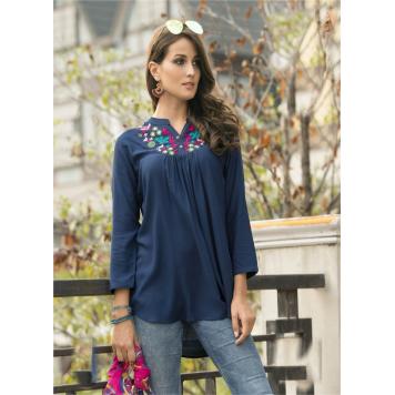 Best Quality Slub Rayon with Embroidered Work Tops (Blu...