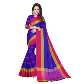 Pure Soft Cotton Silk Saree with Blouse (Purple) By Asl...