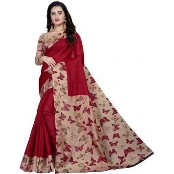 SVB Saree Printed Kalamkari Cotton Blend Saree  (Red)...