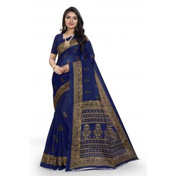 SVB Saree Dark Blue Bhagalpuri Silk Saree With Blouse P...