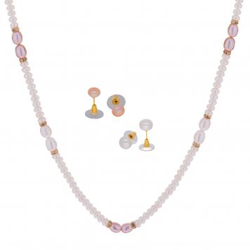 Spark of Peach And White Pearl Necklace of Single Line ...