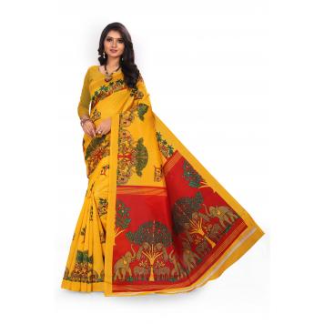 SVB Saree Yellow Mysor Silk Saree With Blouse Piece