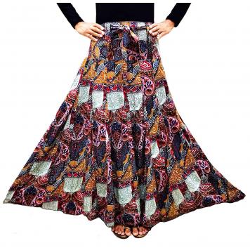 Grace18 Womens Cotton Printed Flared Long Skirt (Multi-...