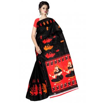 SVB Saree Black Khadi Silk Saree With Blouse Piece