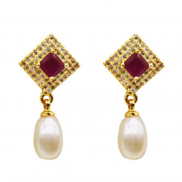 Stylish Square Ruby Semiprecious Stone Freshwater Pearl...