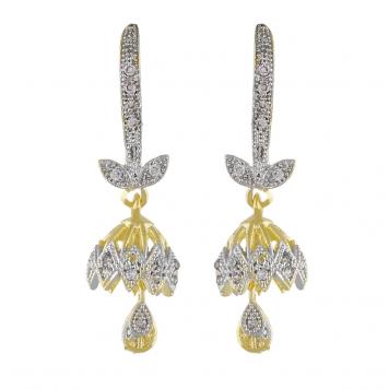 Moon Shape Gold Plated American Diamond Cz Jhumki Earri...