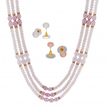 Spark of Peach And White Pearl Necklace of 3 Lines for ...