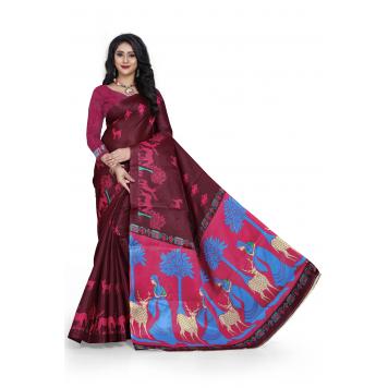 SVB Saree Maroon Colour Khadi Silk Saree With Blouse Pi...