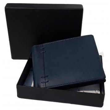 Men Blue Pure Leather RFID Wallet 4 Card Slot 2 Note Co...