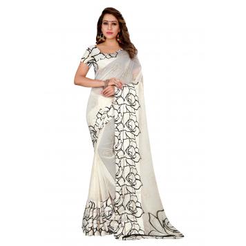 SVB Saree White Satin Saree