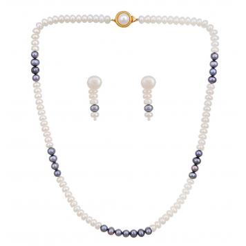 Gorgeous White-Grey Freshwater Pearl Necklace Set for W...