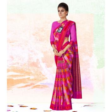 Stylish Party Wear Khadi Silk Print Saree (Pink) by Asl...