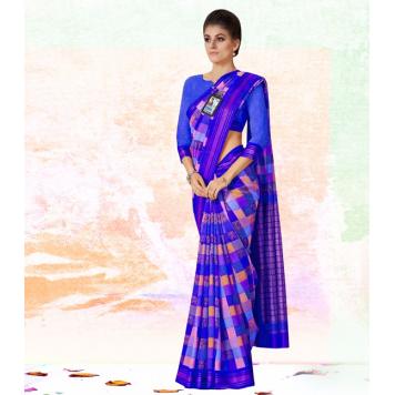 Stylish Party Wear Khadi Silk Print Saree (Blue) by Asl...