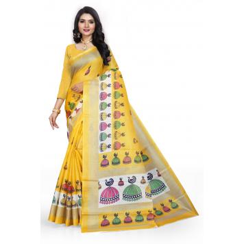 SVB Saree Yellow Khadi Silk Saree With Blouse Piece