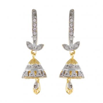 Gold Plated American Diamond Cz Jhumki Earrings for Gir...