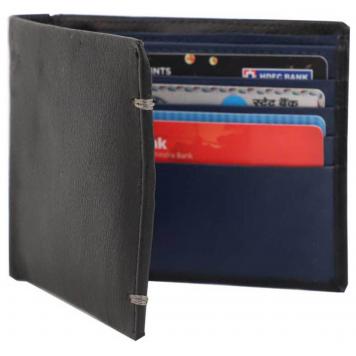 Men Black Original Leather RFID Wallet 8 Card Slot 2 No...