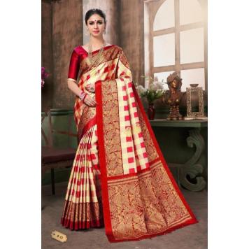 SVB Saree Womens Red Color Khadi Silk Printed Saree Wit...