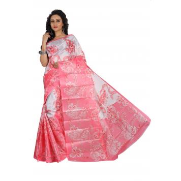 SVB Saree Pink Colour Taffeta Saree Without Blouse Piec...