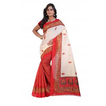 SVB Saree Red Bhagalpuri Silk Saree With Blouse Piece