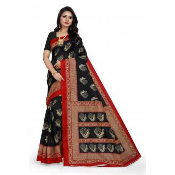 SVB Saree Black Bhagalpuri Silk Saree With Blouse Piece...