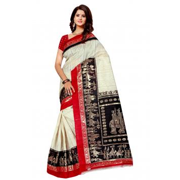 SVB Saree Black Foil Print Khadi Silk Saree With Blouse...