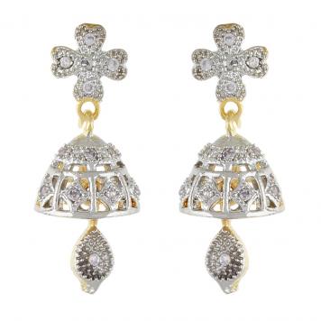 Gold Plated American Diamond Cz Jhumki Earrings for Gir...